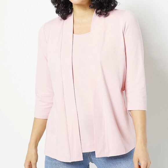 Denim & Co Essentials Open Front Cardigan & Tank Set. 14332 - Picture 1 of 1